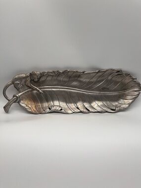 Vintage Arthur Court Banana Leaf Metal Tray Monkey Silver Tone 1999 19" x 6"